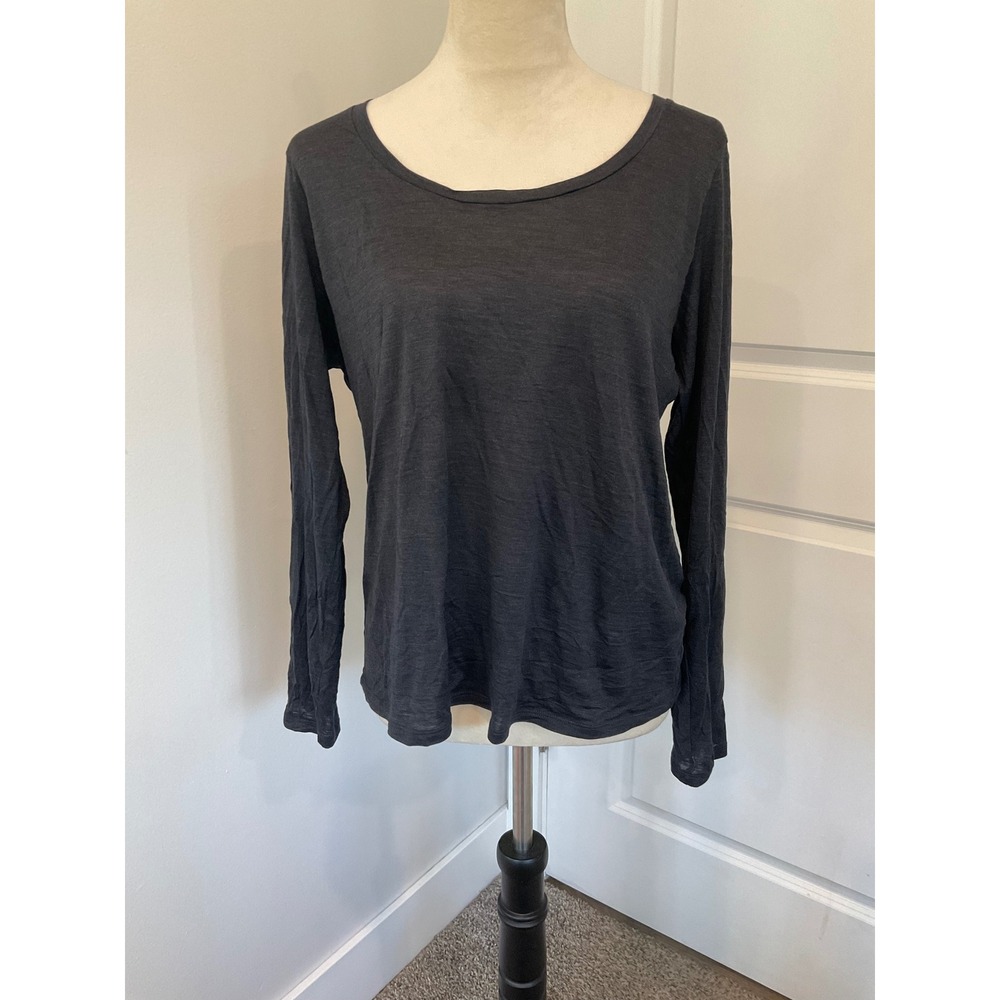 Eileen Fisher Silk Cotton Scoop Neck Long Sleeve Top Quiet Luxury Basic